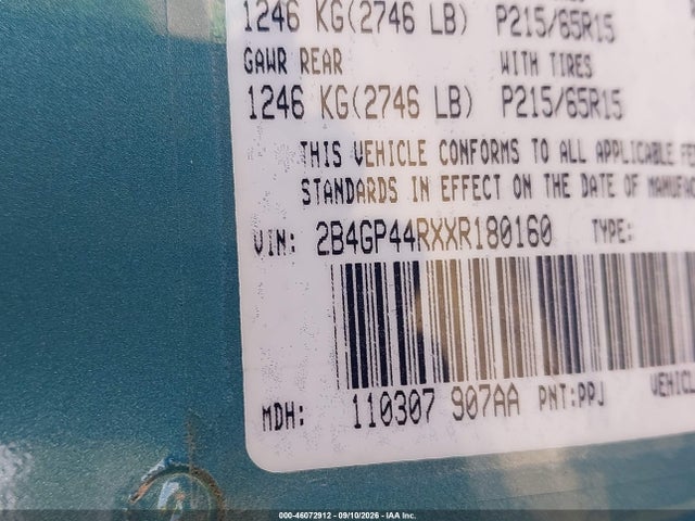 1999 Dodge Grand Caravan Se მანქანა იყიდება აუქციონზე, vin: 2B4GP44RXXR180160, აუქციონის ნომერი: 46072912