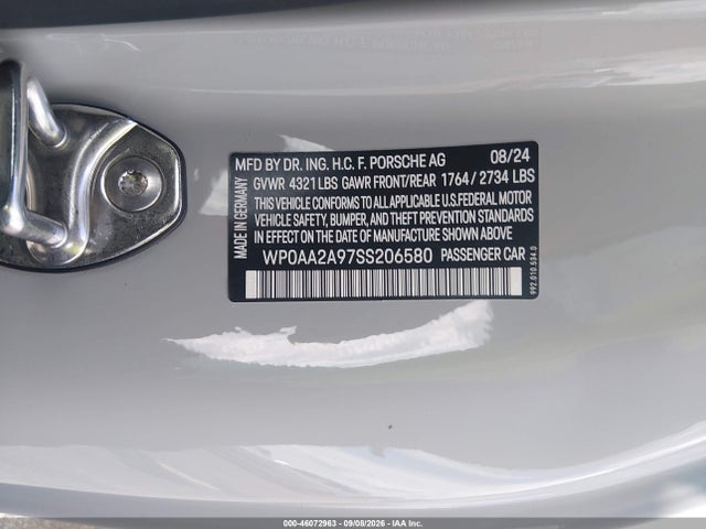 Продажа на аукционе авто 2025 Porsche 911 Carrera/carrera T, vin: WP0AA2A97SS206580, номер лота: 46072963