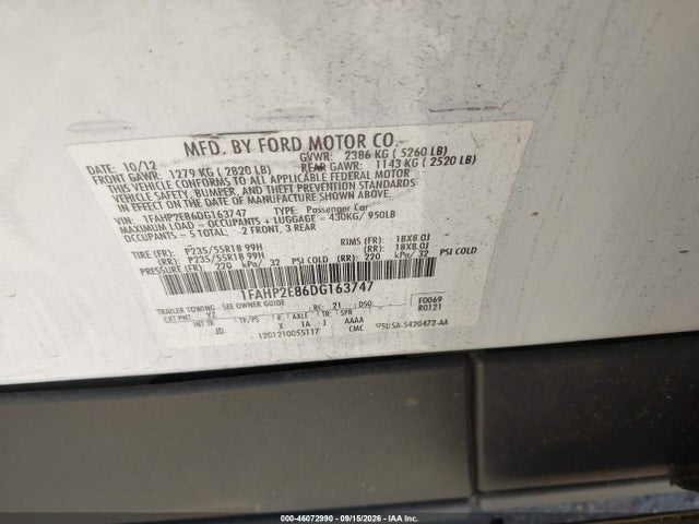 Aukcja sprzedaży 2013 Ford Taurus Sel, vin: 1FAHP2E86DG163747, numer aukcji: 46072990