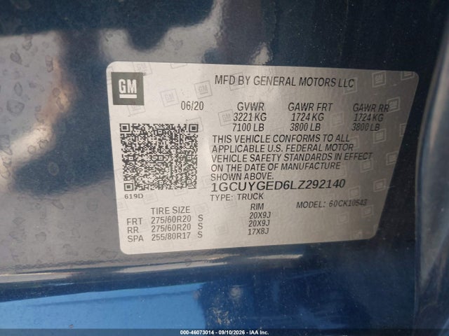 Aukcja sprzedaży 2020 Chevrolet Silverado 1500 4wd  Short Bed Ltz, vin: 1GCUYGED6LZ292140, numer aukcji: 46073014