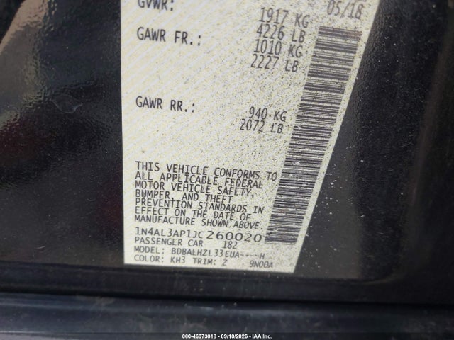 1N4AL3AP1JC260020 Nissan Altima 2.5 Sr