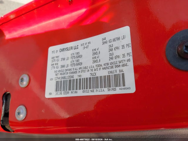 Продаж на аукціоні авто 2008 Dodge Ram 1500 Slt, vin: 1D7HA18N88J129346, номер лоту: 46073032