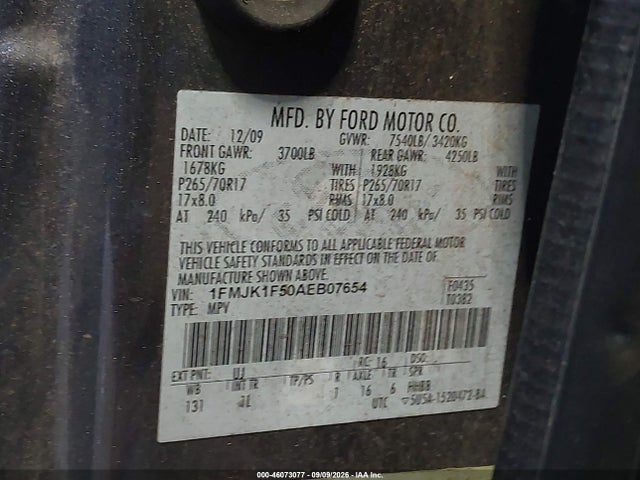 Продаж на аукціоні авто 2010 Ford Expedition El Xlt, vin: 1FMJK1F50AEB07654, номер лоту: 46073077