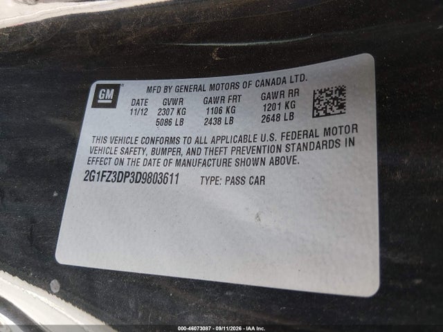 Aukcja sprzedaży 2013 Chevrolet Camaro Zl1, vin: 2G1FZ3DP3D9803611, numer aukcji: 46073087