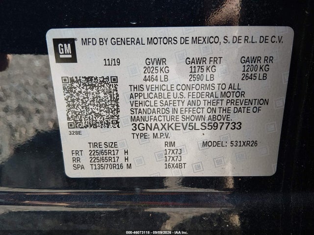 Продажа на аукционе авто 2020 Chevrolet Equinox Fwd Lt 1.5l Turbo, vin: 3GNAXKEV5LS597733, номер лота: 46073118