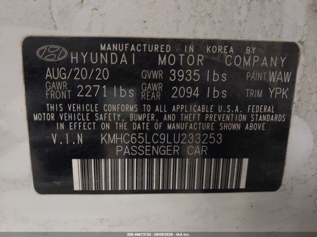 Aukcja sprzedaży 2020 Hyundai Ioniq Hybrid Blue, vin: KMHC65LC9LU233253, numer aukcji: 46073124