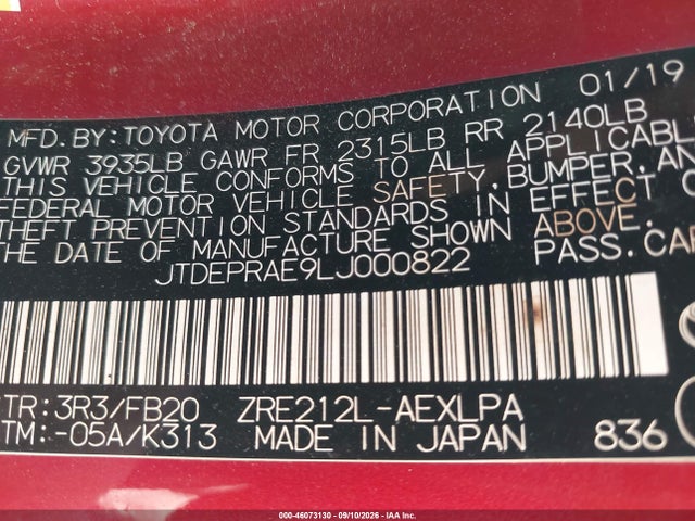 Toyota COROLLA LE 2020 JTDEPRAE9LJ000822 Image 9