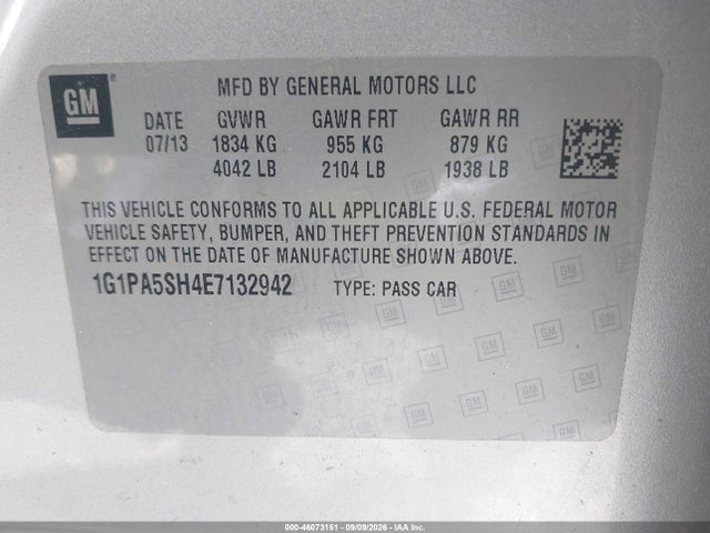 Aukcja sprzedaży 2014 Chevrolet Cruze Ls Auto, vin: 1G1PA5SH4E7132942, numer aukcji: 46073151