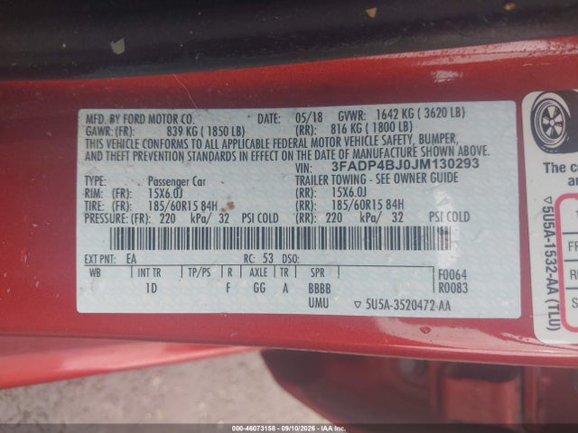 Продаж на аукціоні авто 2018 Ford Fiesta Se, vin: 3FADP4BJ0JM130293, номер лоту: 46073158