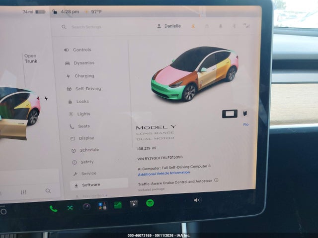 Продажа на аукционе авто 2020 Tesla Model Y Long Range Dual Motor All-wheel Drive, vin: 5YJYGDEE6LF015098, номер лота: 46073169