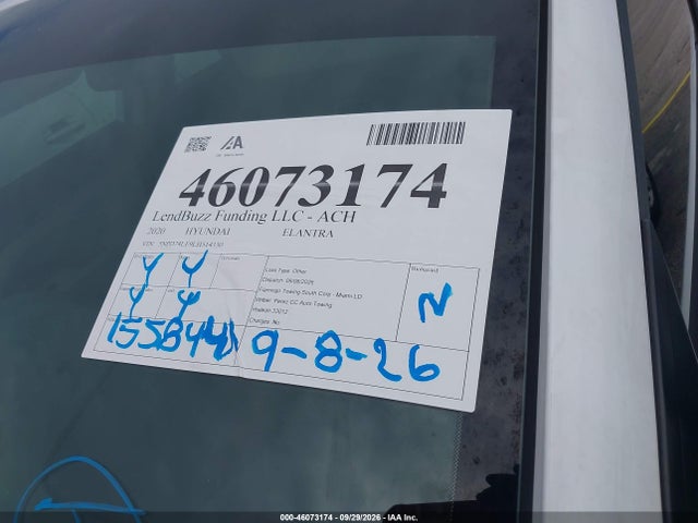 46073174 :رقم المزاد ، 5NPD74LF9LH514330 vin ، 2020 Hyundai Elantra Se مزاد بيع