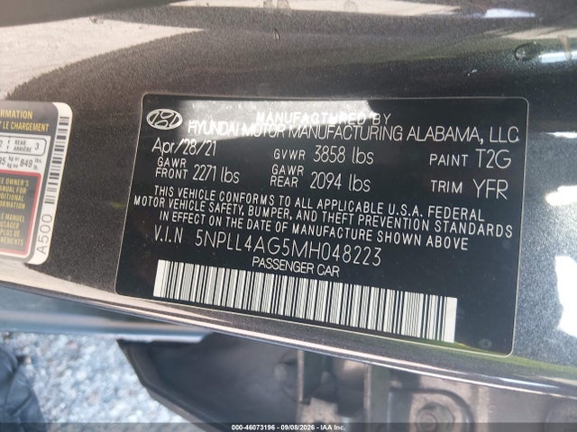 Aukcja sprzedaży 2021 Hyundai Elantra Se, vin: 5NPLL4AG5MH048223, numer aukcji: 46073196