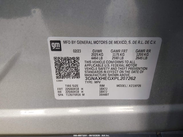2023 Chevrolet Equinox Fwd Ls მანქანა იყიდება აუქციონზე, vin: 3GNAXHEGXPL207262, აუქციონის ნომერი: 46073201