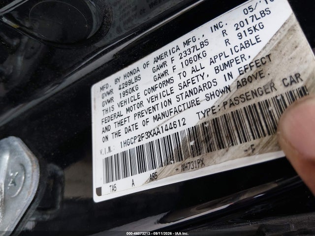 Продаж на аукціоні авто 2010 Honda Accord 2.4 Lx, vin: 1HGCP2F3XAA144612, номер лоту: 46073213