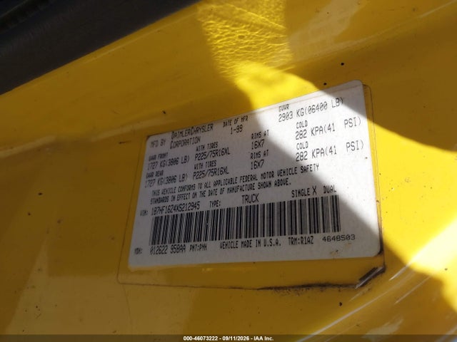 46073222 :رقم المزاد ، 1B7HF16Z4XS212945 vin ، 1999 Dodge Ram 1500 St مزاد بيع