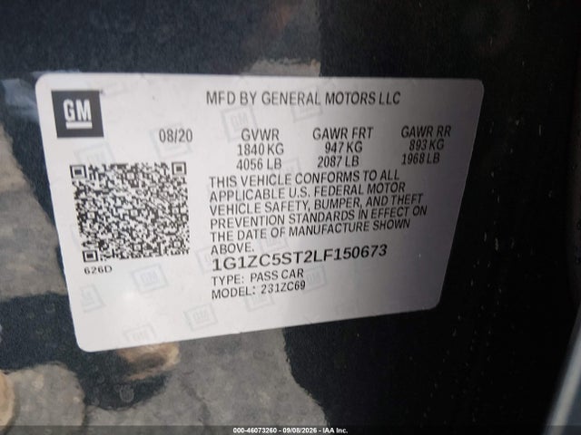 Auction sale of the 2020 Chevrolet Malibu Fwd 1fl, vin: 1G1ZC5ST2LF150673, lot number: 46073260