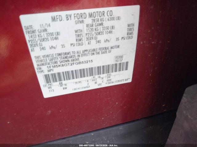 Продажа на аукционе авто 2015 Ford Explorer Sport, vin: 1FM5K8GT2FGB53215, номер лота: 46073266
