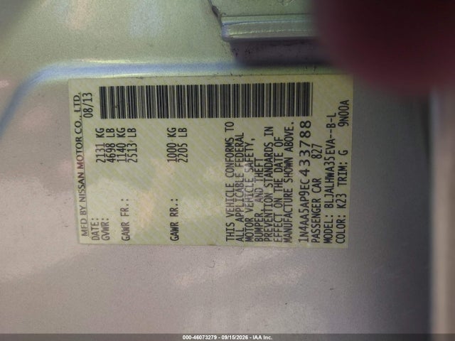 Nissan Maxima 3.5 Sv 2014 1N4AA5AP9EC433788 Image 9