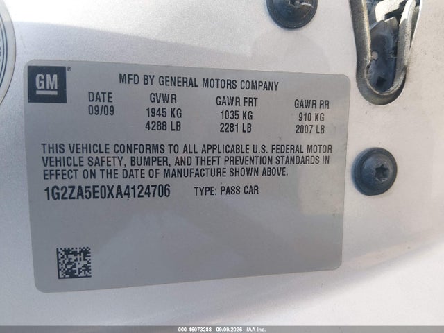 2010 Pontiac G6 მანქანა იყიდება აუქციონზე, vin: 1G2ZA5E0XA4124706, აუქციონის ნომერი: 46073288