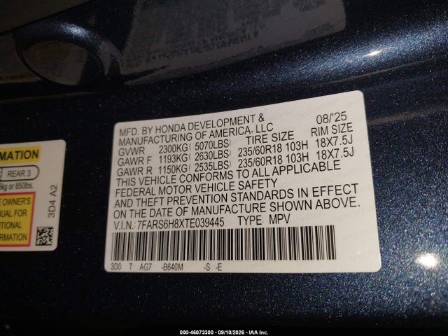 Aukcja sprzedaży 2026 Honda Cr-v Hybrid Awd Sport-l, vin: 7FARS6H8XTE039445, numer aukcji: 46073300