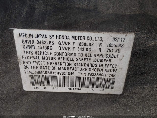 Продажа на аукционе авто 2017 Honda Fit Ex, vin: JHMGK5H73HS021849, номер лота: 46073337