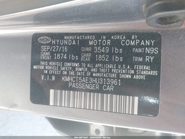 Hyundai ACCENT SE 2017 KMHCT5AE3HU313961 Image 9