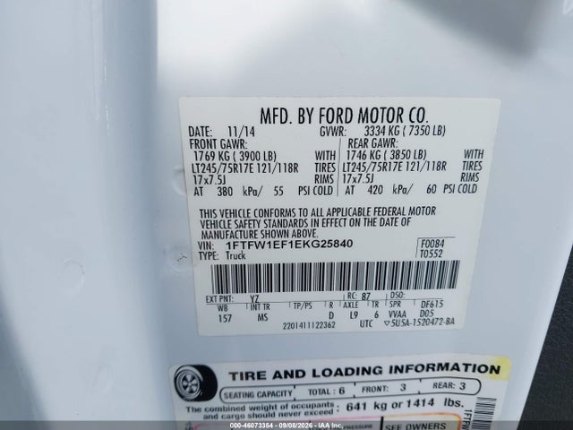 46073354 :رقم المزاد ، 1FTFW1EF1EKG25840 vin ، 2014 Ford F-150 Xlt مزاد بيع