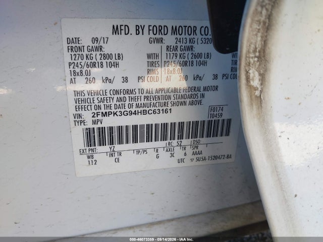 Продаж на аукціоні авто 2017 Ford Edge Se, vin: 2FMPK3G94HBC63161, номер лоту: 46073359