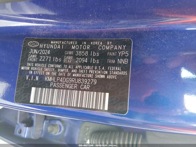 Aukcja sprzedaży 2024 Hyundai Elantra Limited, vin: KMHLP4DG9RU839279, numer aukcji: 46073366