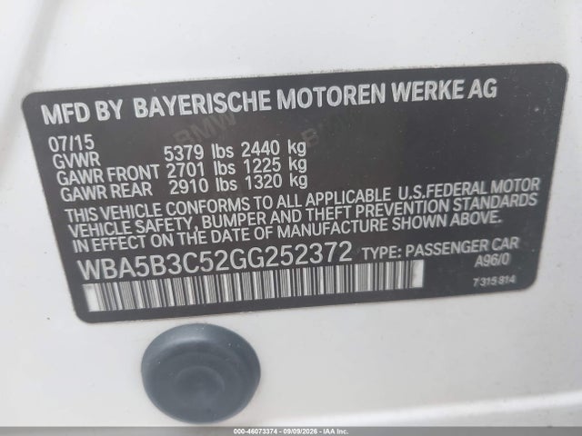 2016 Bmw 535i Xdrive მანქანა იყიდება აუქციონზე, vin: WBA5B3C52GG252372, აუქციონის ნომერი: 46073374