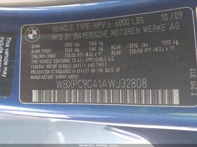 Продаж на аукціоні авто 2010 Bmw X3 Xdrive30i, vin: WBXPC9C41AWJ32808, номер лоту: 46073376