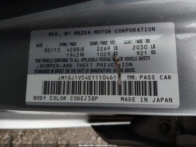 Продаж на аукціоні авто 2014 Mazda Mazda6 I Touring, vin: JM1GJ1V54E1110461, номер лоту: 46073386