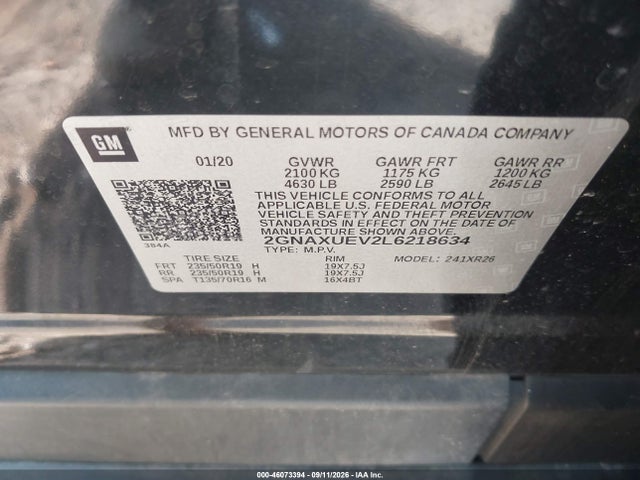 Продажа на аукционе авто 2020 Chevrolet Equinox Awd Lt 1.5l Turbo, vin: 2GNAXUEV2L6218634, номер лота: 46073394
