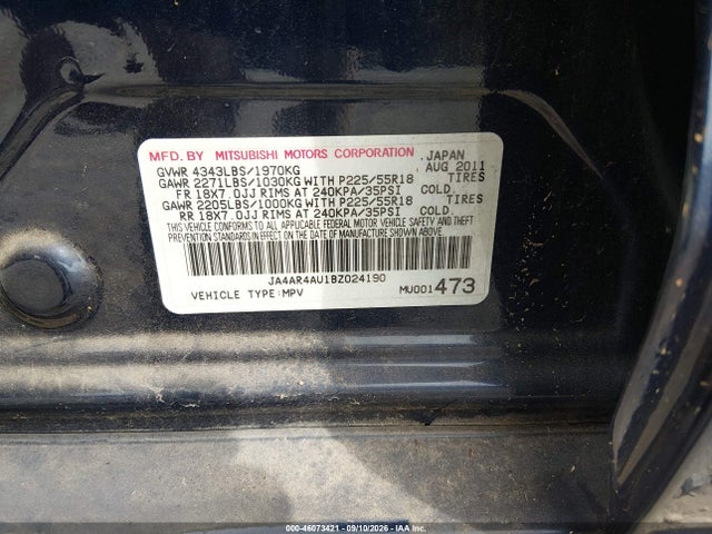 Продажа на аукционе авто 2011 Mitsubishi Outlander Sport Se, vin: JA4AR4AU1BZ024190, номер лота: 46073421