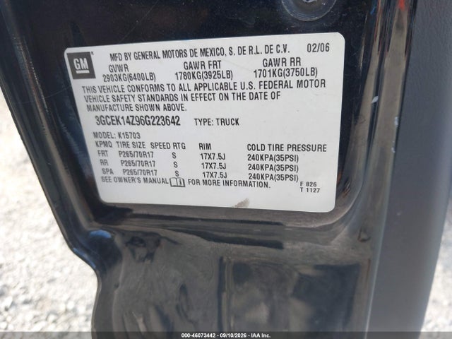 2006 Chevrolet Silverado 1500 Ls მანქანა იყიდება აუქციონზე, vin: 3GCEK14Z96G223642, აუქციონის ნომერი: 46073442