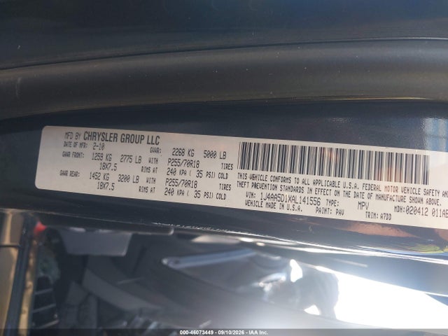 46073449 :رقم المزاد ، 1J4AA5D1XAL141556 vin ، 2010 Jeep Wrangler Sahara مزاد بيع