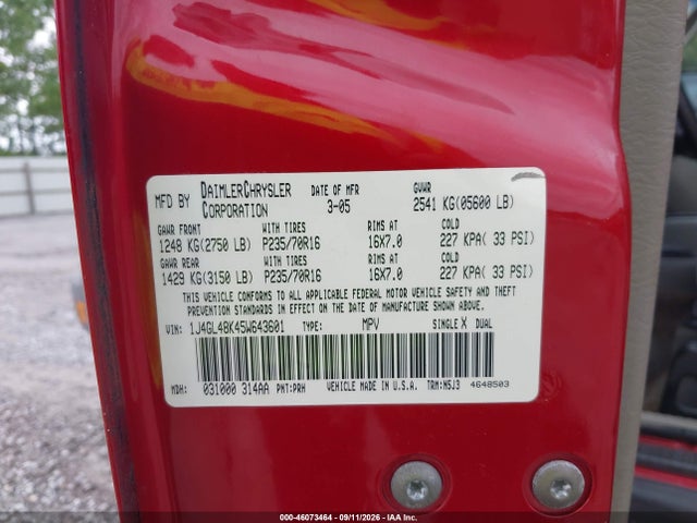 Aukcja sprzedaży 2005 Jeep Liberty Sport, vin: 1J4GL48K45W643601, numer aukcji: 46073464
