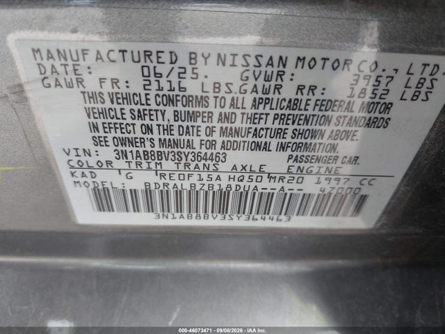 Aukcja sprzedaży 2025 Nissan Sentra S, vin: 3N1AB8BV3SY364463, numer aukcji: 46073471
