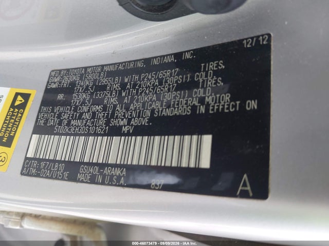 Продажа на аукционе авто 2013 Toyota Highlander Se V6, vin: 5TDZK3EH3DS101621, номер лота: 46073479