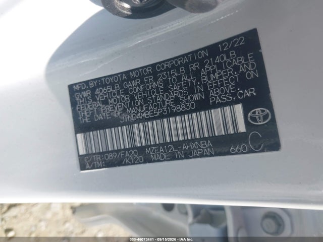Aukcja sprzedaży 2023 Toyota Corolla Se, vin: JTND4MBE5P3198830, numer aukcji: 46073481