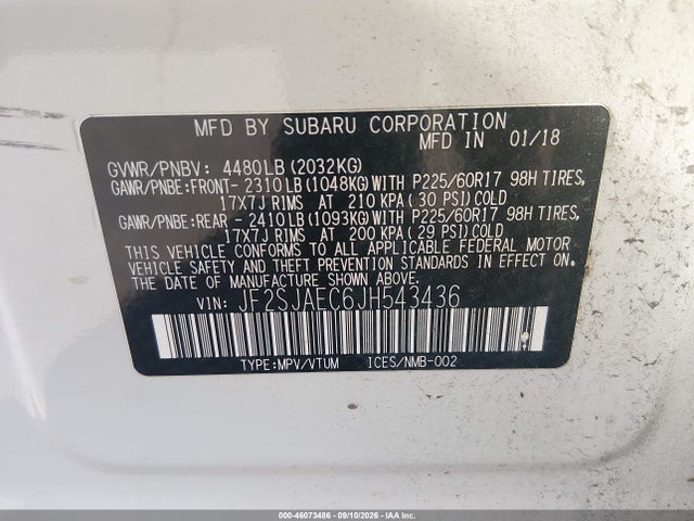 Продаж на аукціоні авто 2018 Subaru Forester 2.5i Premium, vin: JF2SJAEC6JH543436, номер лоту: 46073486