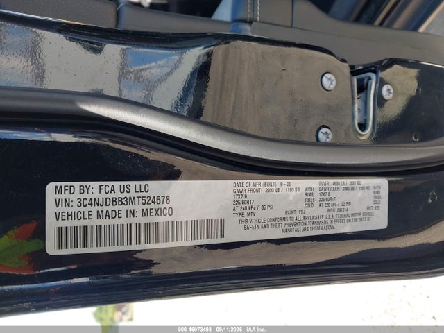 Продаж на аукціоні авто 2021 Jeep Compass Latitude 4x4, vin: 3C4NJDBB3MT524678, номер лоту: 46073493