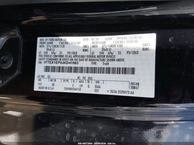 Aukcja sprzedaży 2018 Ford F-150 Xl, vin: 1FTEX1EP0JKD41983, numer aukcji: 46073504