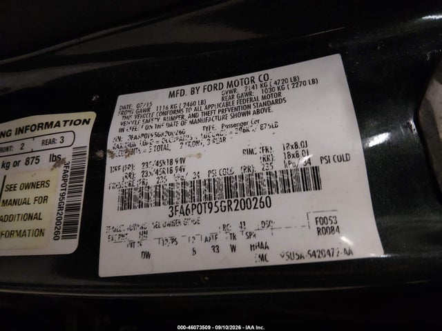 Aukcja sprzedaży 2016 Ford Fusion Se, vin: 3FA6P0T95GR200260, numer aukcji: 46073509
