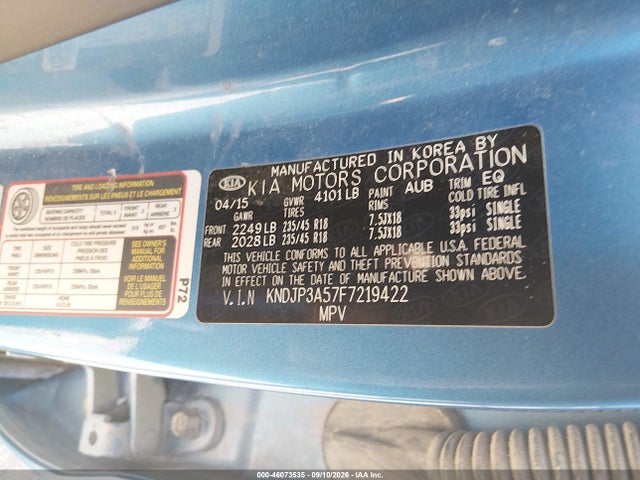 2015 Kia Soul + მანქანა იყიდება აუქციონზე, vin: KNDJP3A57F7219422, აუქციონის ნომერი: 46073535