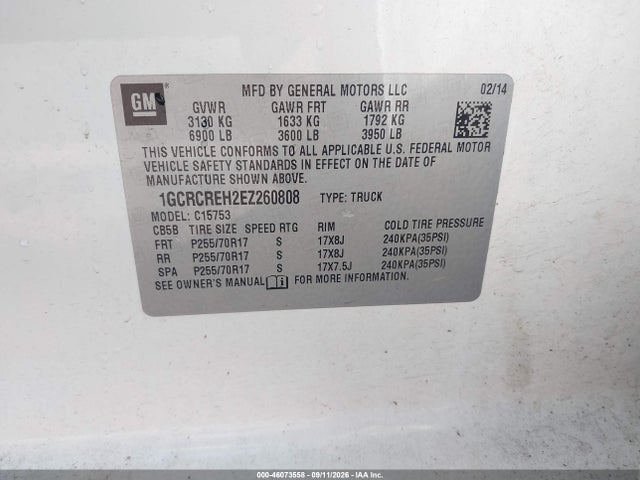 Продаж на аукціоні авто 2014 Chevrolet Silverado 1500 1lt, vin: 1GCRCREH2EZ260808, номер лоту: 46073558