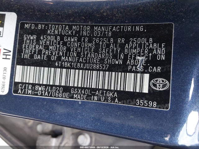 2018 Toyota Avalon Xle მანქანა იყიდება აუქციონზე, vin: 4T1BK1EBXJU288537, აუქციონის ნომერი: 46073589