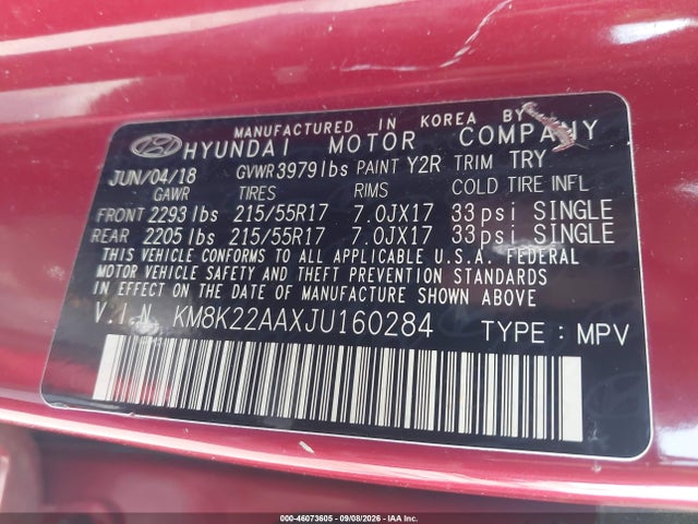 Продажа на аукционе авто 2018 Hyundai Kona Sel, vin: KM8K22AAXJU160284, номер лота: 46073605