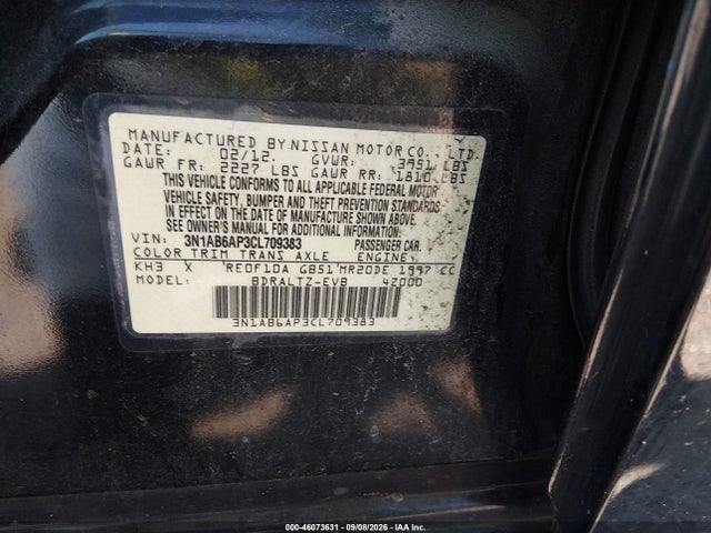Aukcja sprzedaży 2012 Nissan Sentra 2.0/2.0s/sr/2.0sl, vin: 3N1AB6AP3CL709383, numer aukcji: 46073631