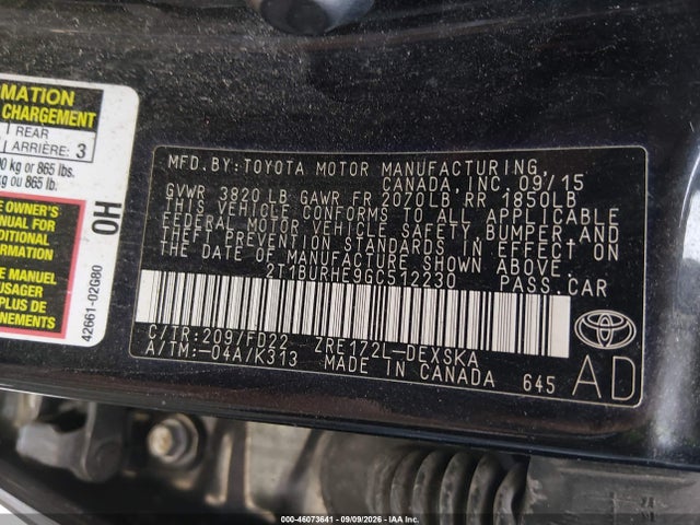 Aukcja sprzedaży 2016 Toyota Corolla S W/special Edition Pkg, vin: 2T1BURHE9GC512230, numer aukcji: 46073641